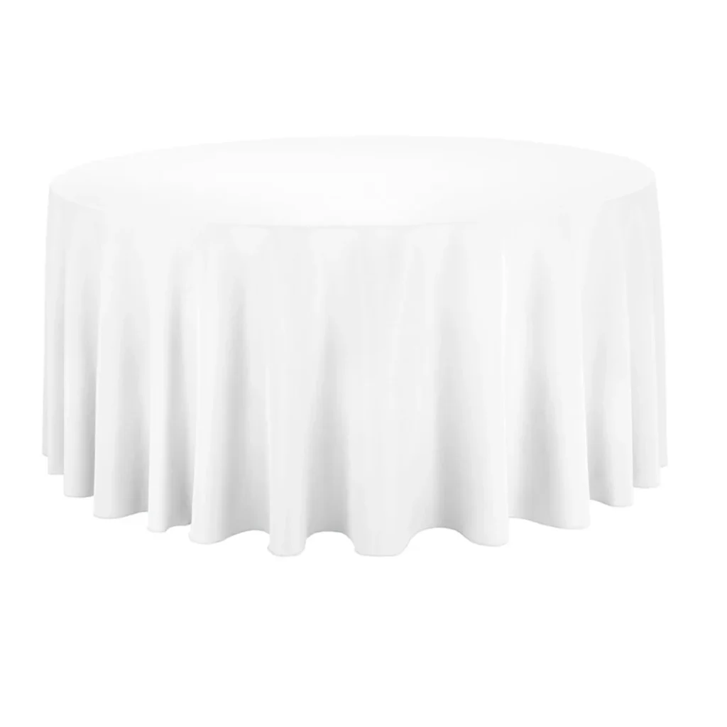 white round tablecloth hire Melbourne, wedding table linen Melbourne, white event tablecloth Melbourne, round table linen hire Melbourne